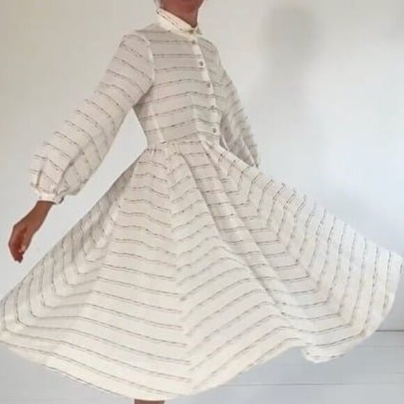 Son de Flor Sophie Dress, Long Sleeve - Pink Stripe On White / XL